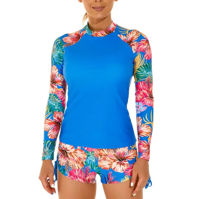 Swimsuit set for women containing sports shirt with long sleeve and shorts