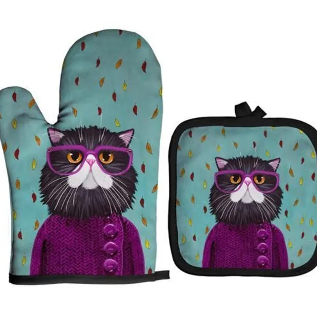 Silly Cats kitchen mitt set