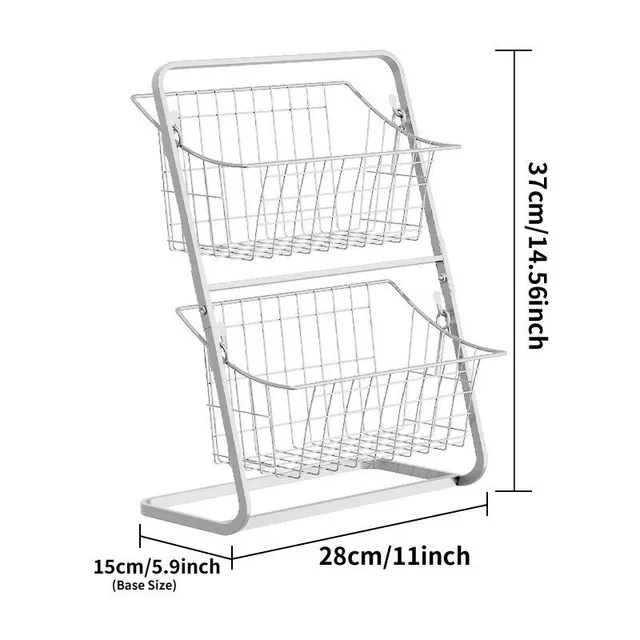 2patrový kovový drátěný úložný košík na odkládání ovoce, koření a koupelnových potřeb s odnímatelnými košíky
