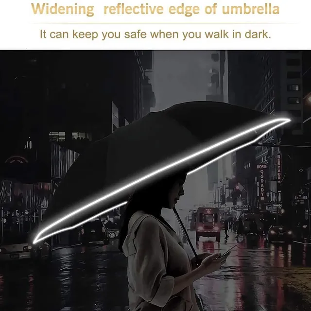 Obojstranný dáždnik s reflexným prúžkom a baterkou Vetruodolný automatický skladací dáždnik