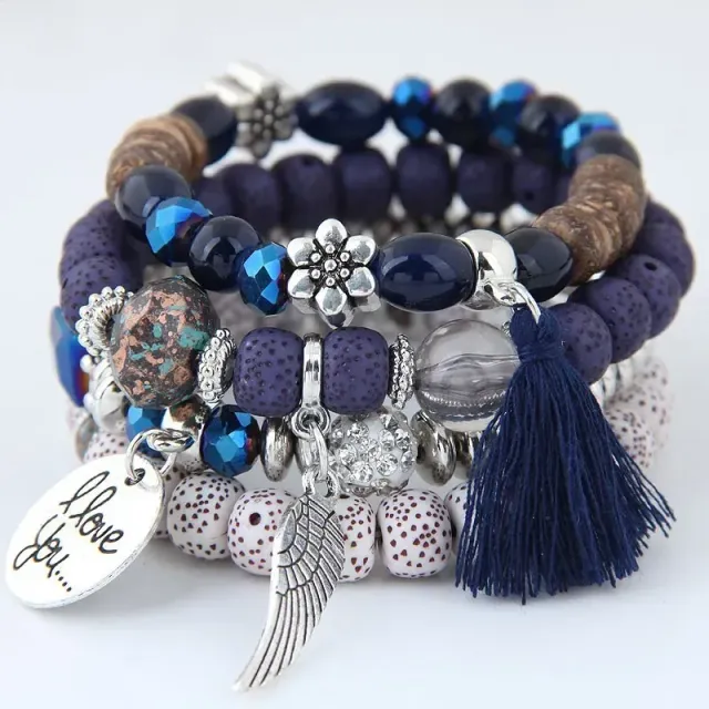 Czech multi-part boho bracelets with charms, beads and tassels for women