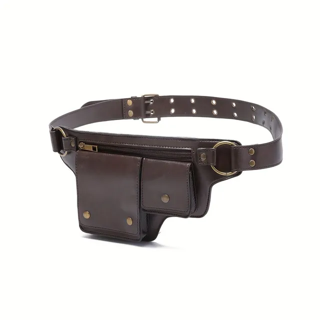 Punkáčská ledvinka z vintage PU kůže, trendy fanny pack na outdoor a cestování