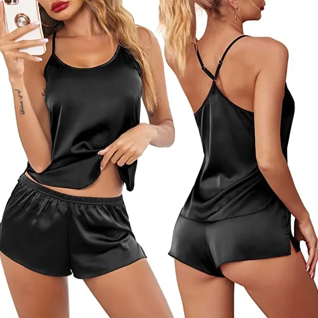 Women's sexy modern satin pyjama set with crossed back and shorts Celin