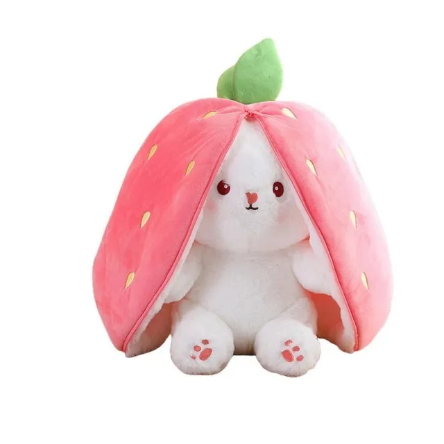 Cute teddy bunny hiding in the packaging of fruit or vegetables