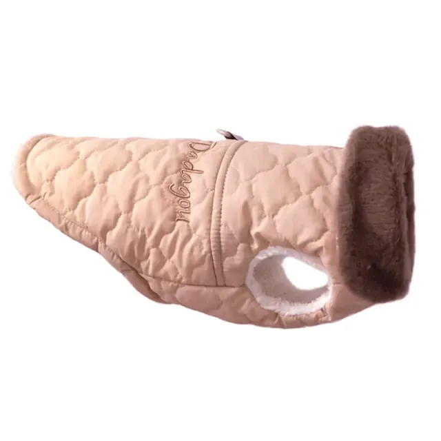 Waterproof warm quilted vest for dogs with plush collar and inscription