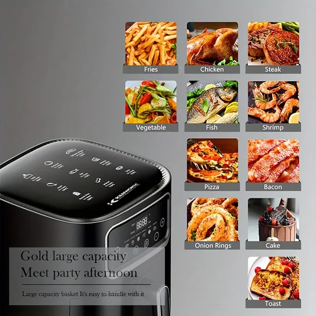 Multifunctional hot air fryer and toaster with touch screen, automatic shut-off and rich accessories: baking, frying, drying
