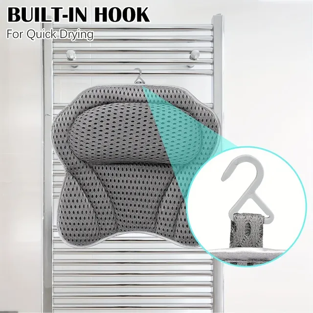 Bath tub pillow with head and neck restraint, fast drying technology 4D Air Mesh, suction cups - bathroom accessories