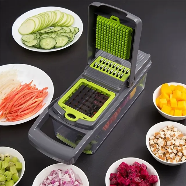 Multifunctional vegetable cleaver - 14 in 1 with stainless steel knives and container