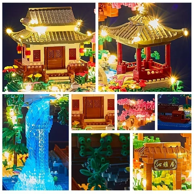 Čínska architektúra sada 3320 dielov - Čerešňový kvet, model s LED podsvietením