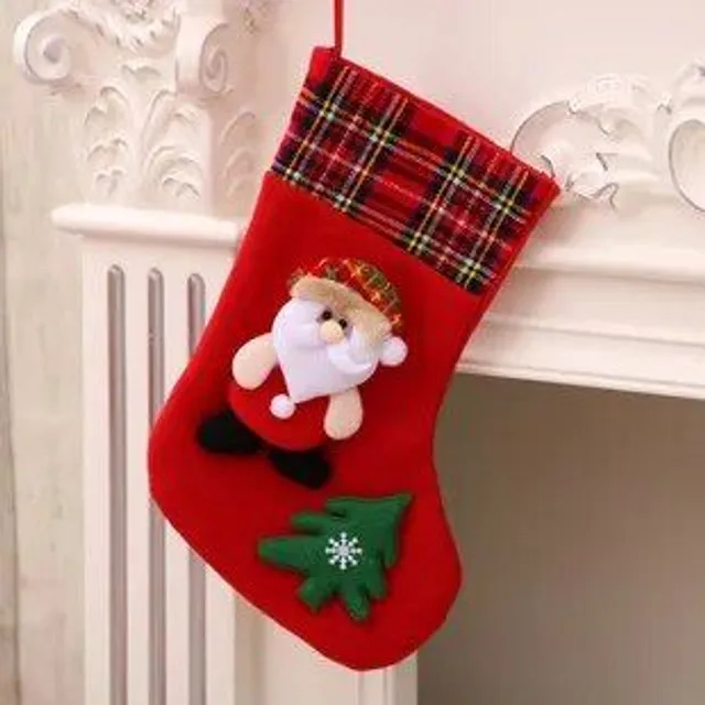 1 pc Christmas stocking with print Snowman, Santa Claus, Elka or Bear Style eight 30