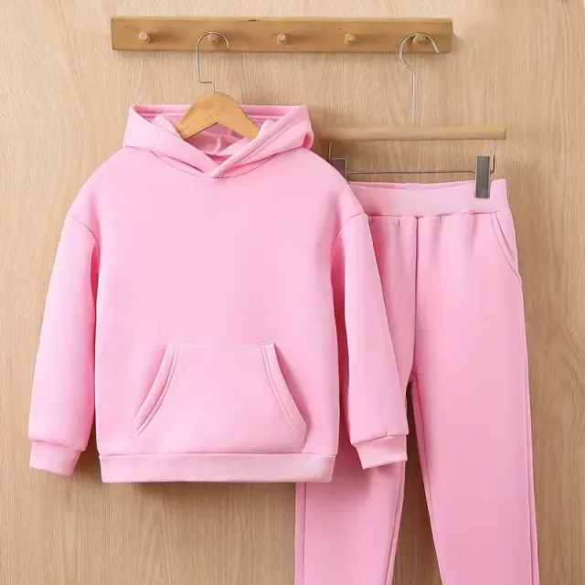 Girl's warm sports kit with fleece - hoodie and leggings - autumn and winter clothes for leisure