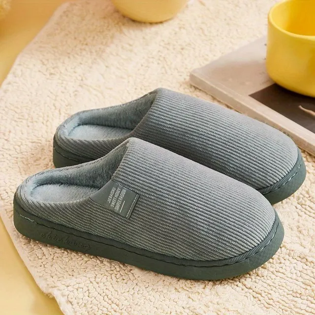 Women's warm slippers with thick soles - plush, non-slip