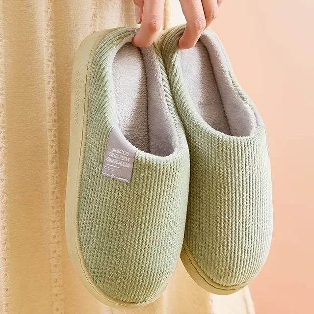 Women's warm slippers with thick soles - plush, non-slip