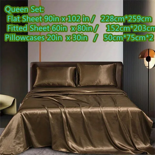 4ks Luxusní saténové povlečení - Hedvábně měkké na spaní pro ložnici a pokoj pro hosty