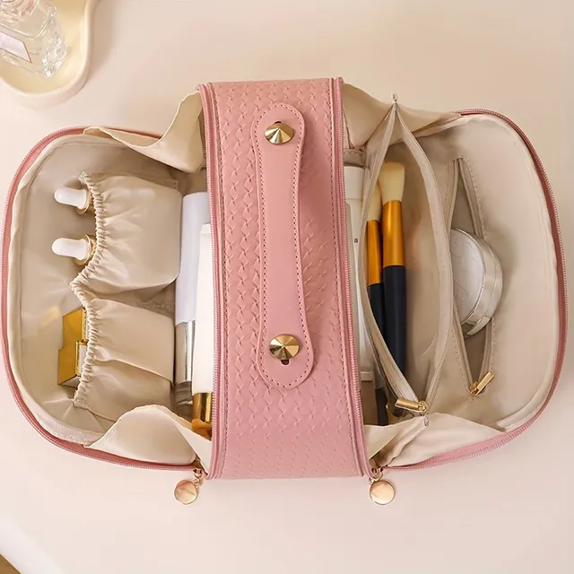 Kosmetický kufřík z PU kůže, prostorný a praktický kufřík na kosmetiku na cesty a dovolenou