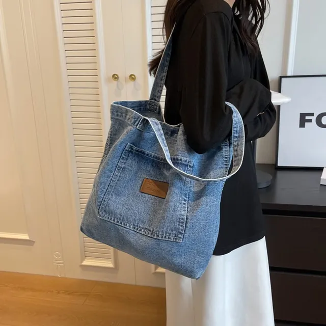 Plated tote bag over shoulder, large capacity, jean bag crossbody