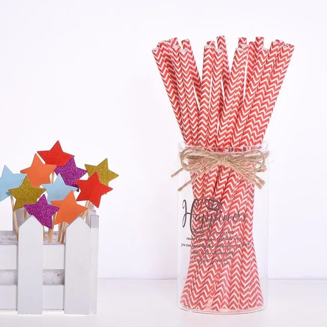 Paper straw with pattern 25 pcs