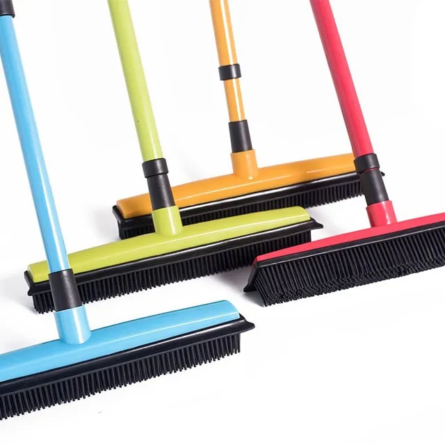 Anti-static broom with rubber bristles and telescopic handle