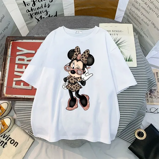 Tricou pentru femei cu mâneci scurte și imprimeu drăguț Minnie