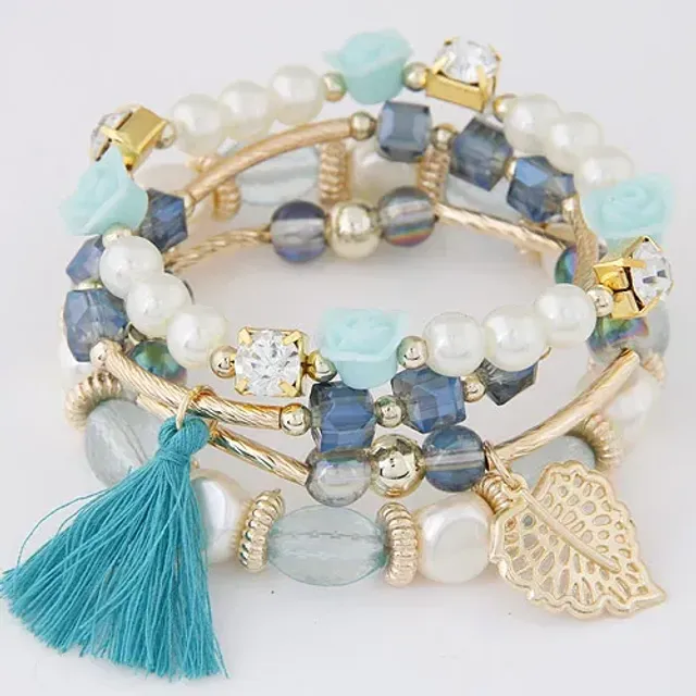 Czech multi-part boho bracelets with charms, beads and tassels for women