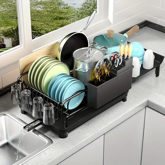 Dish dryer with drip, Multifunctional and Stainless steel, on the Kitchen Link, with mounts for cutlery and pots