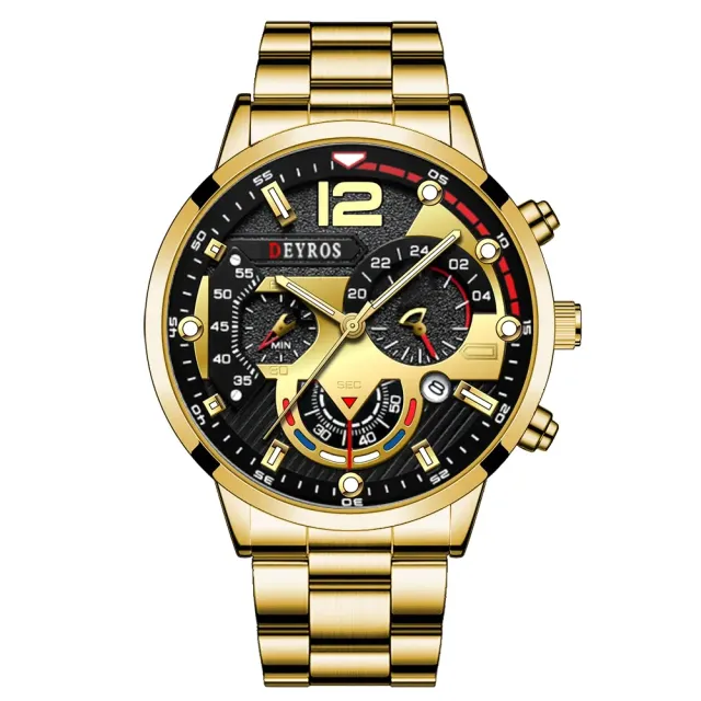 Pánské módní hodinky - Luxusní nerezové ocelové křemenné náramkové hodinky Kalendář Luministické hodiny