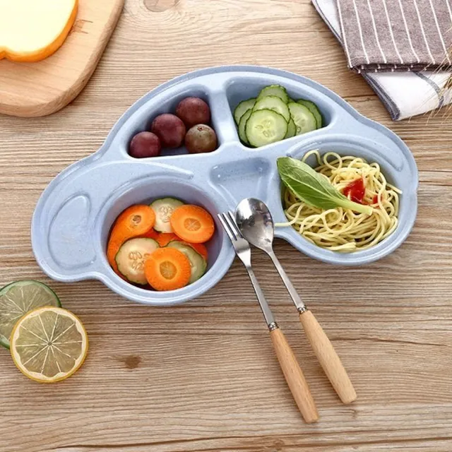 Luxury multifunctional silicone plate for toddlers in the shape of a Rueben car