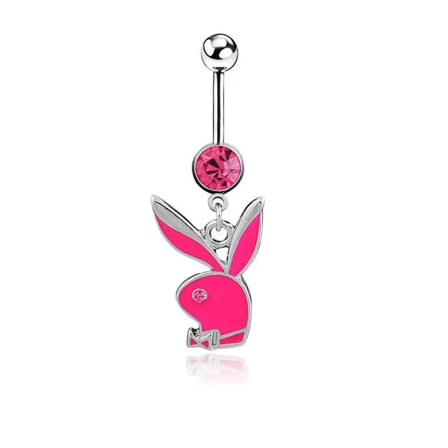 Fashion belly button piercing with Playboy bunny hanging ornament