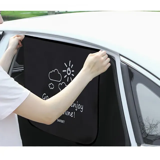 Magnetic curtain for car windows with cartoon theme and UV protection for children