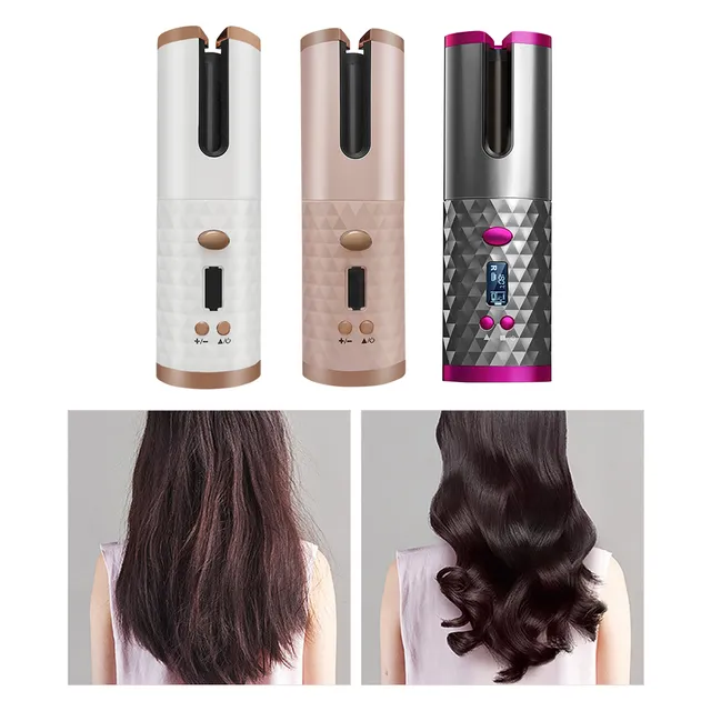 Electric rechargeable automatic hair curler with LCD display