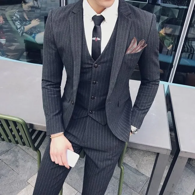 Men's Cubeed Casual Business Suit - Set of 3 pcs- Sako + Vesta + Pants