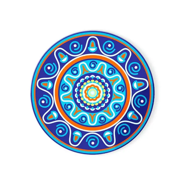 Enamel coaster with mandala pattern and cork base