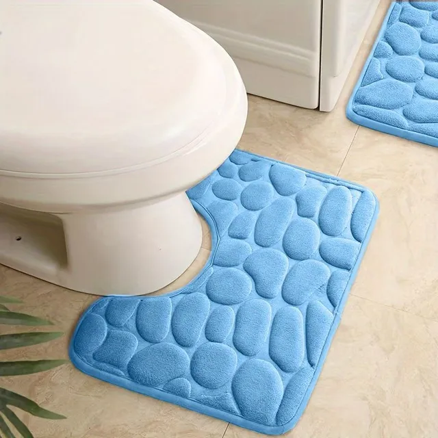 1 pc flannel bath mat in U shape, bathroom non-slip pebble floor mat, soft sofa foot mat, bath rug, bathroom accessories, bathroom utensils, bathroom decoration, bathroom decoration