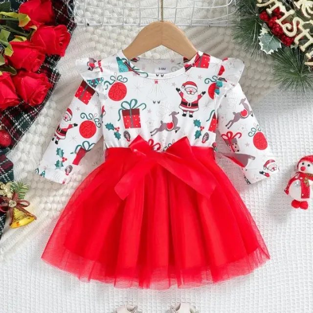 Christmas girls Tutu dress with tulle and long sleeves - elegant and festive dress for girls