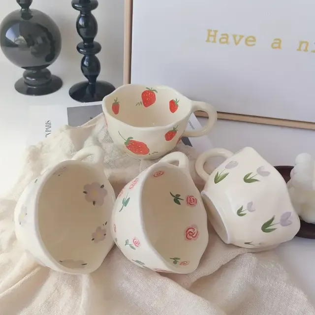 1 pièce, tasse à café avec motif floral, tasse en céramique irrégulière, pour la famille, les collègues, les enseignants