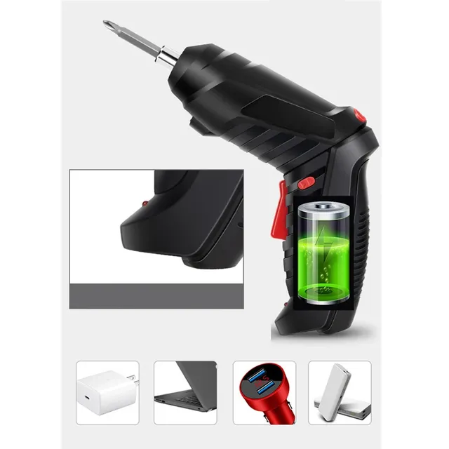 Aku screwdriver 3.6 V with USB rechargeable battery and kit