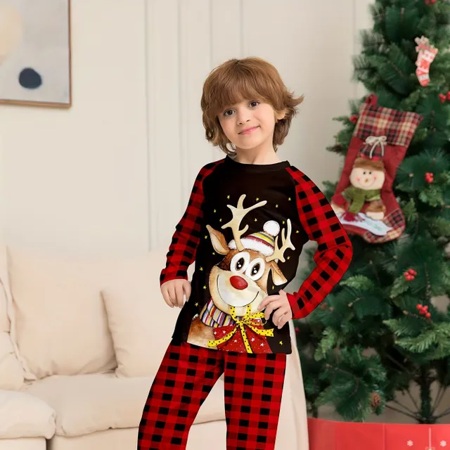 2pcs Children's Pajamas with Elke, Long Sleeve & Cube Pants, Comfortable Pajamas, Children's Clothes at Home, As Gift