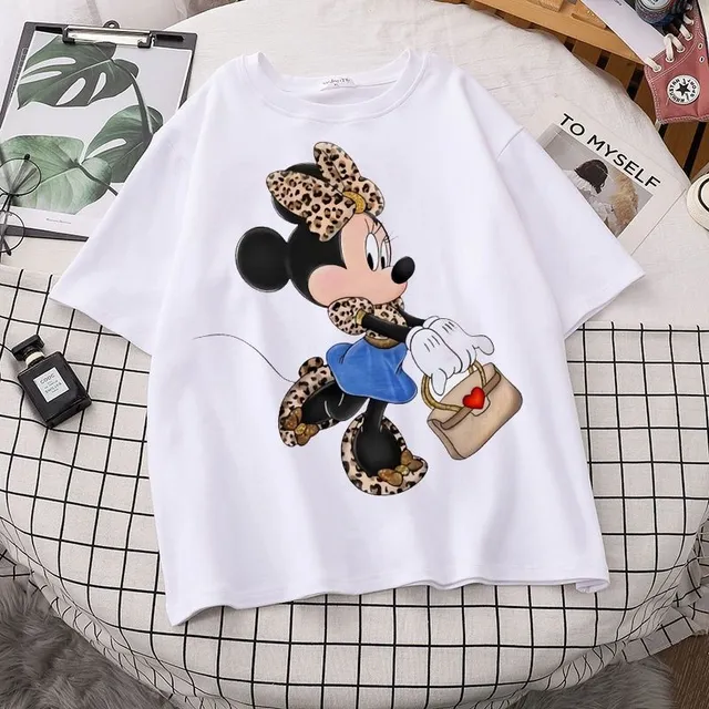 Tricou pentru femei cu mâneci scurte și imprimeu drăguț Minnie