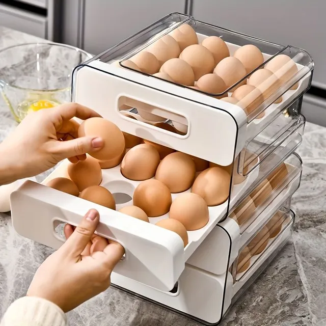 1pc Large capacity egg tray with double drawer for keeping fresh