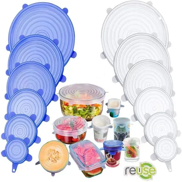 Silicone customized lids - 6 pieces, repeatedly applicable, for storing food in bowls