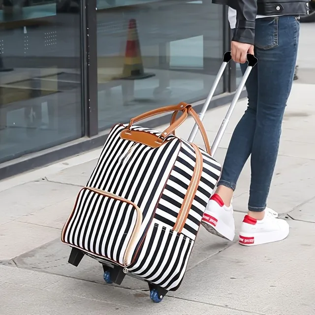 1pc Suitcase With Simple Striped Pattern, Large Capacity Travel Suitcase, Multifunctional Travel Suitcase On Service Paths, With 2 Wheels and Handle