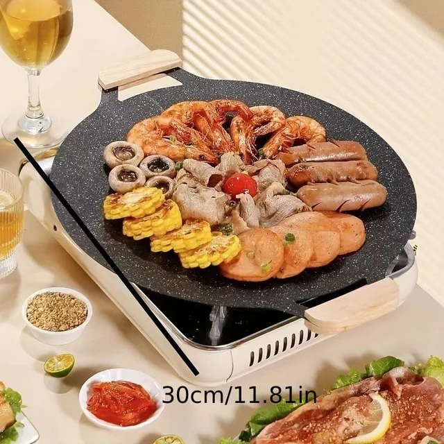 1 round grill on Korean BBQ with non-sticky surface - for domestic and outdoor use