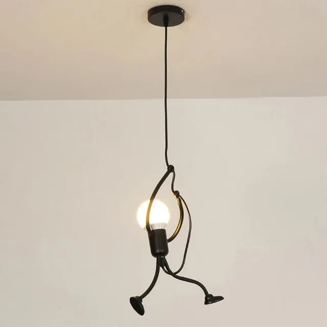 Suspension en métal noir en forme de personnage - Lustre moderne pour ampoules LED E27 38 x 26 cm