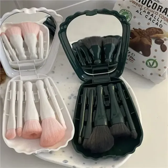 Luxury travel set of brushes in practical shell-shaped packaging with mirror - more colors
