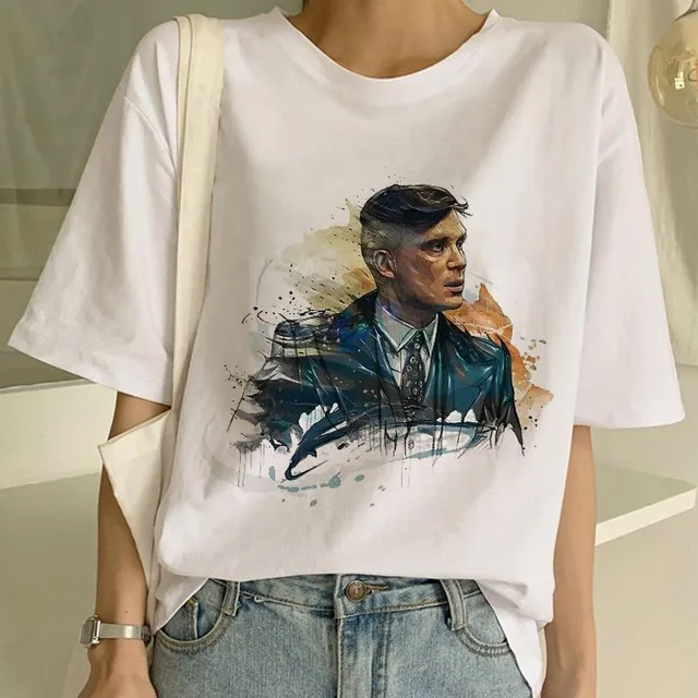 Tricou oversize pentru femei cu mânecă scurtă și imprimeu Peaky Blinders