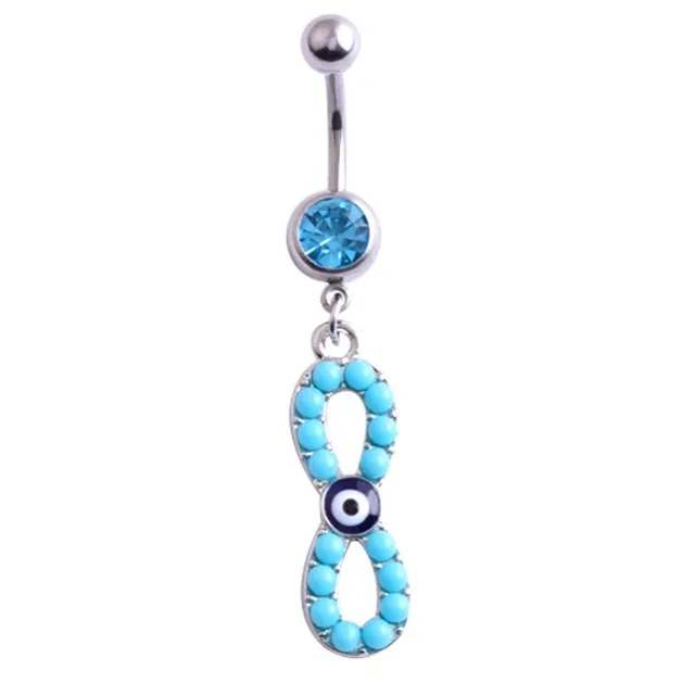 Designer belly button piercing in blue with hanging ornament