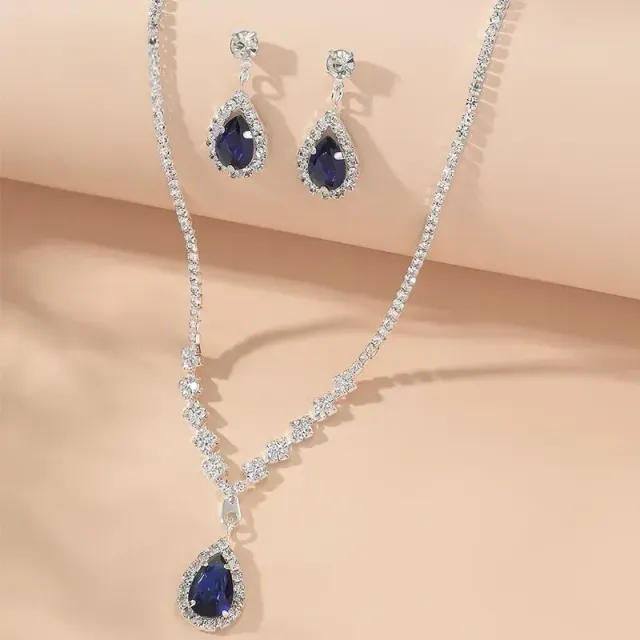Luksusowy zestaw biżuterii damskiej z ciemnoniebieskim kamieniem 