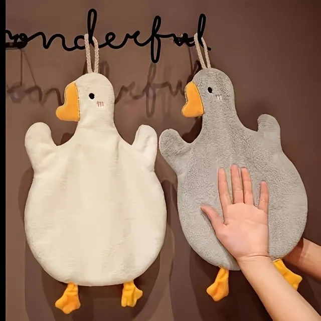 Very absorbent, strong, hanging towel with a picture of a coral velure duck