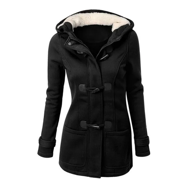 Dámský zimní ležérní kabát na zip s knoflíky a kapucí