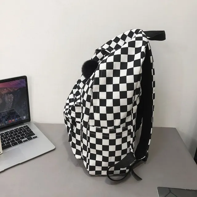 Classic modern simple comfortable backpack for school with big pocket and chessboard motif